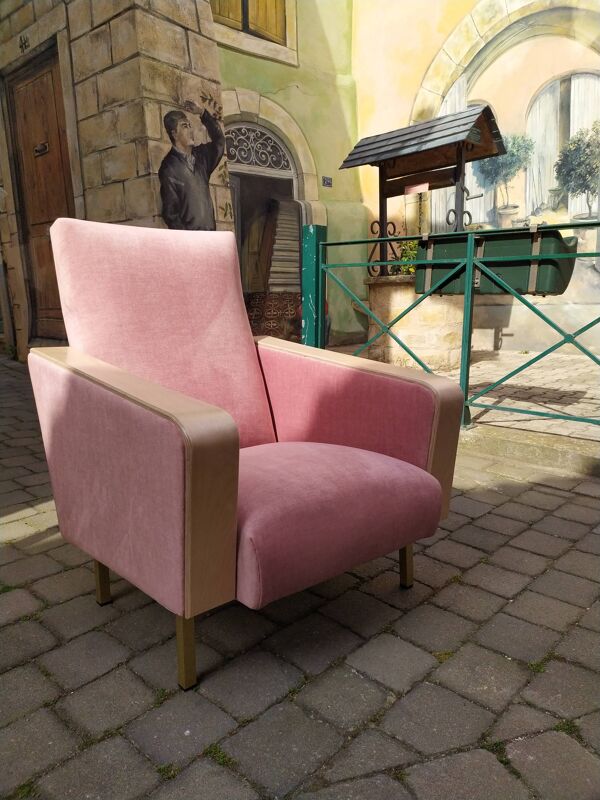 Fauteuil vintage Rockabilly velours rose