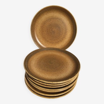 9 Longchamp brown stoneware dessert plates