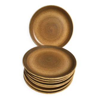 9 Longchamp brown stoneware dessert plates