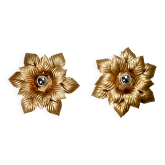 Paire d'appliques dorées italiennes par Masca, 1980