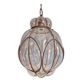 Venetian pendant lamp in blown glass and wrought iron