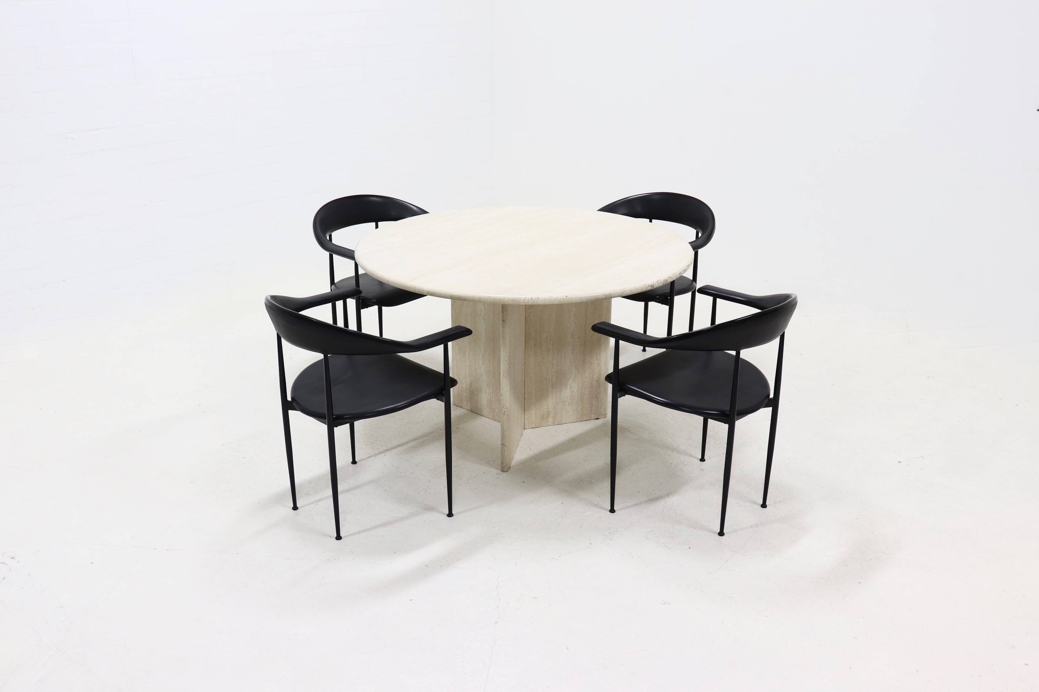 Large Italian Modern Round Travertine Dining Table 1970s