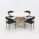 Large Italian Modern Round Travertine Dining Table 1970s