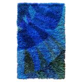 Mid-century Modern High Pile Blue Rya Rug, Sweden, 1960s
