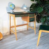 Desk and its green and wood chair, 1950s