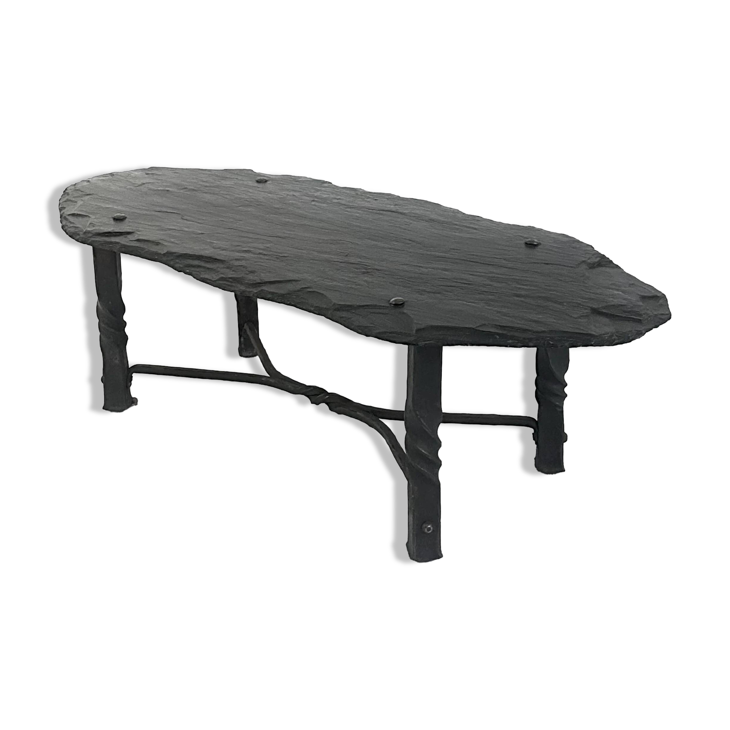 French wrought iron and slate coffee table