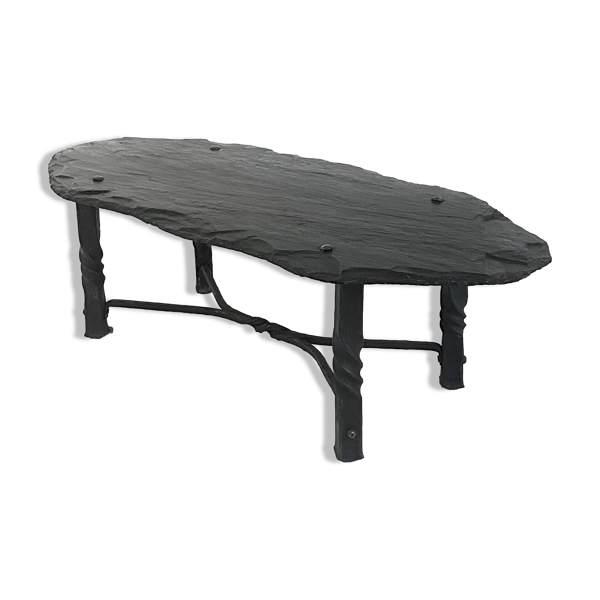 French wrought iron and slate coffee table
