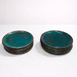 Set of 6 stoneware plates signed Tournay – Turquoise glaze – Vintage years