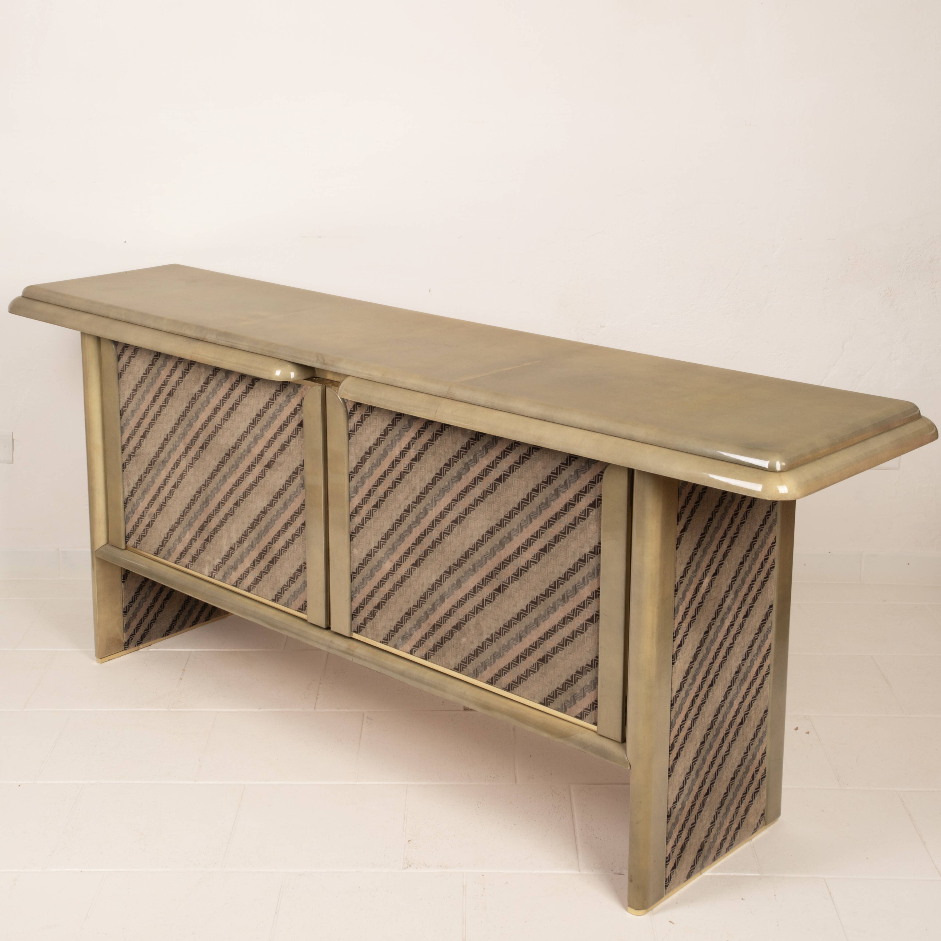 Sideboard in parchment and Missoni fabric by Angelo Mazzola for Salpol, 1980