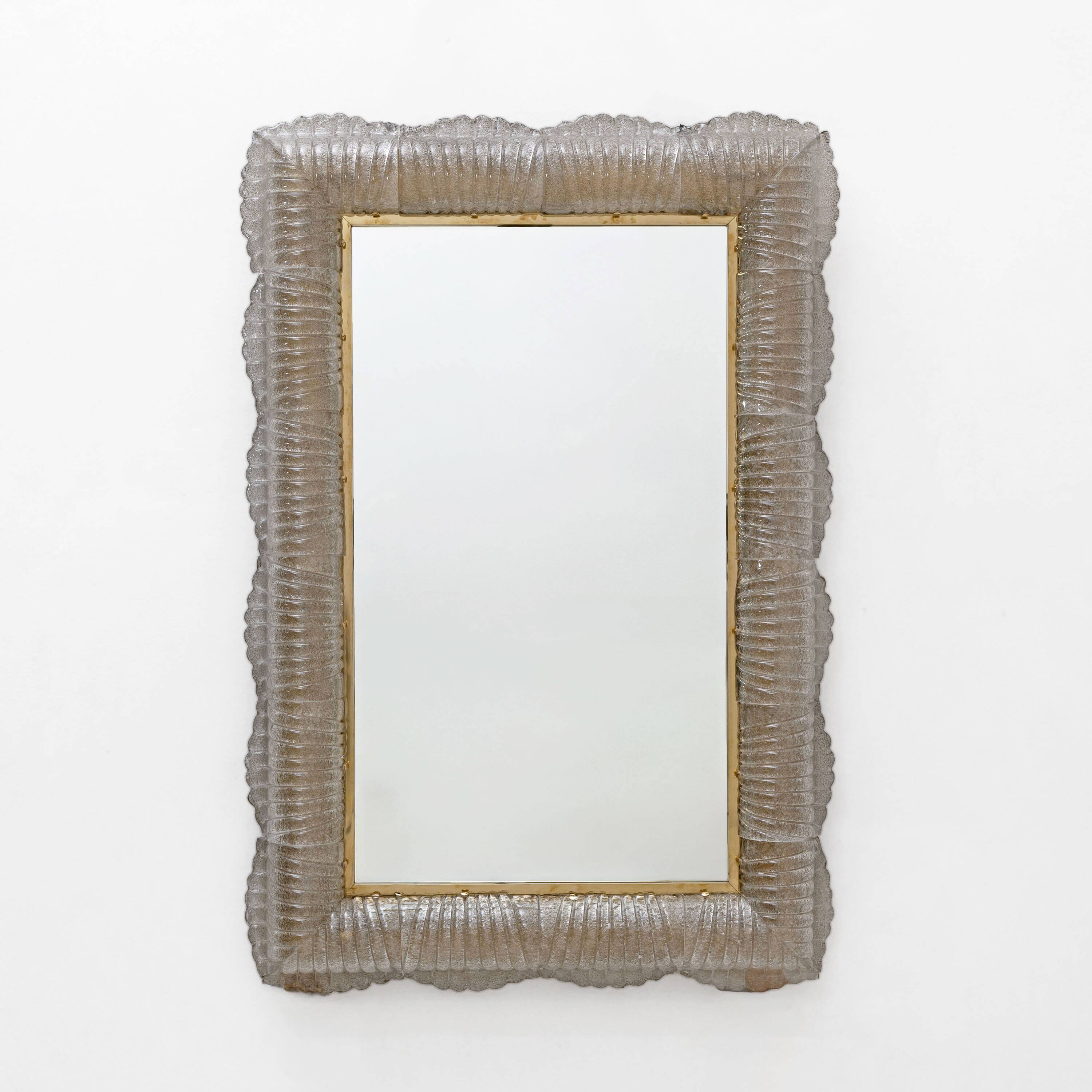 Mid-century Modern Italian Sculptural Backlit Mirror in Murano Glass Brass