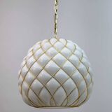 Modern Brass and Caged Murano Glass Large Pendant Lamp Fontana Arte Style