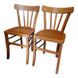 Set of 2 blond wood bistro chairs 1940