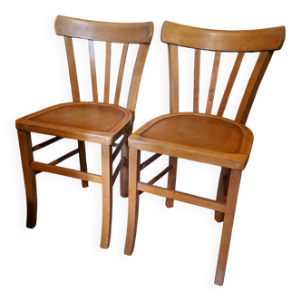Lot de 2 chaises bistrot en bois blond 1940