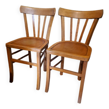 Set of 2 blond wood bistro chairs 1940