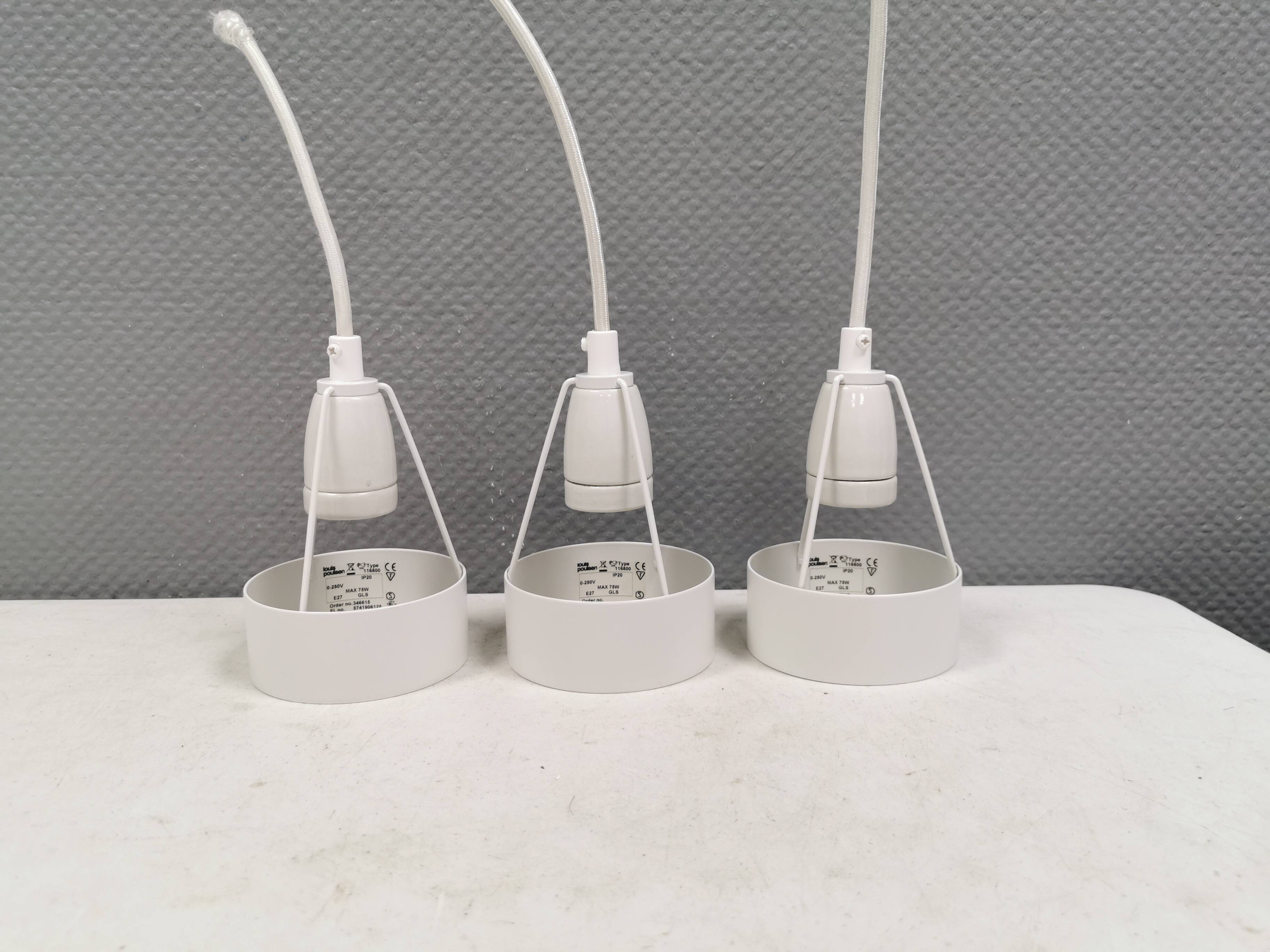 Three hanging lamps by Erik Møller for Louis Poulsen 1980s. Model "Pakhus"