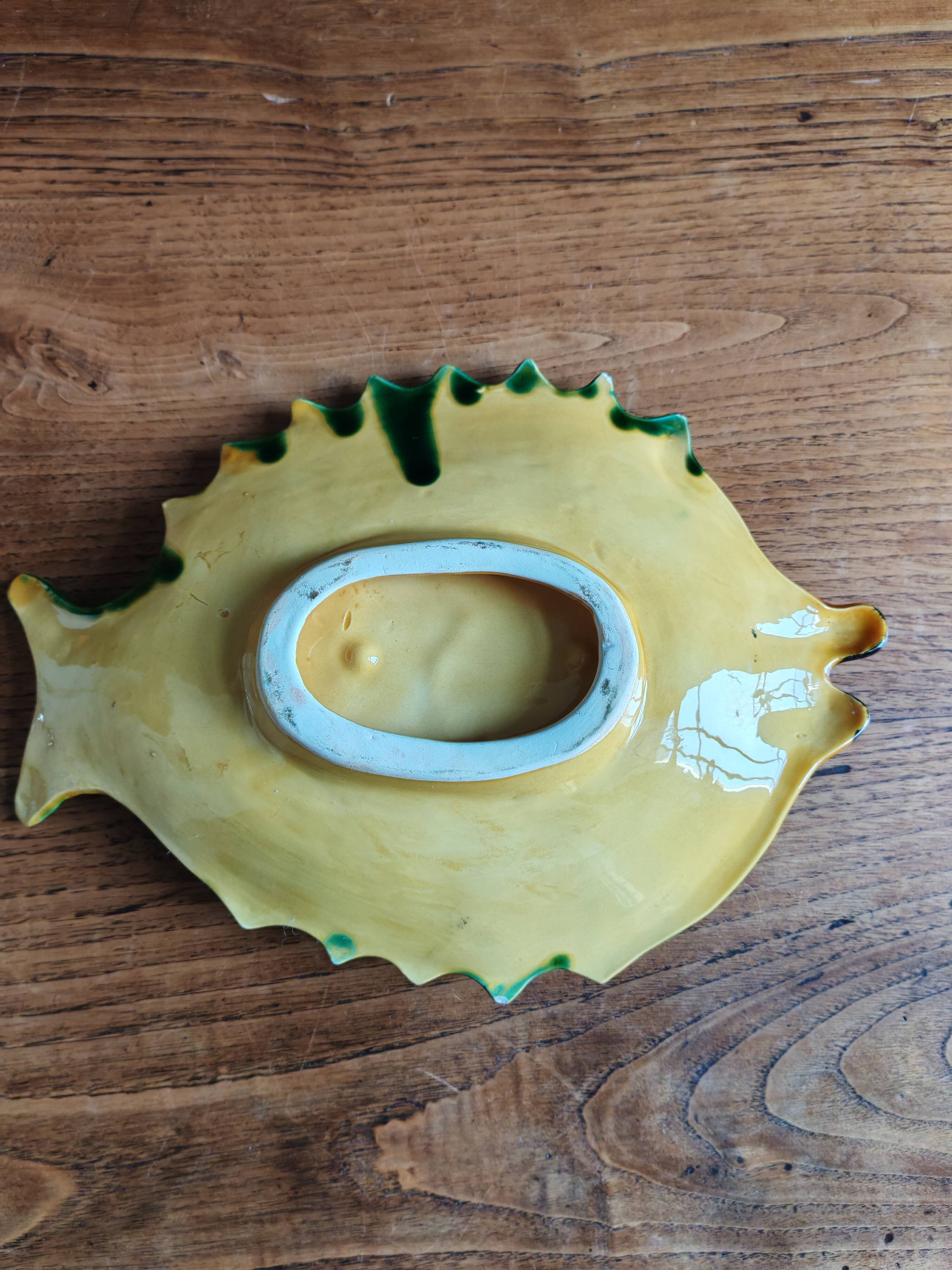 Vintage Fish Plate in Barbotine – Yellow Fish Serving Dish