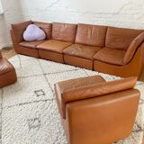 Canapé modulable des années 70 en cuir fauve