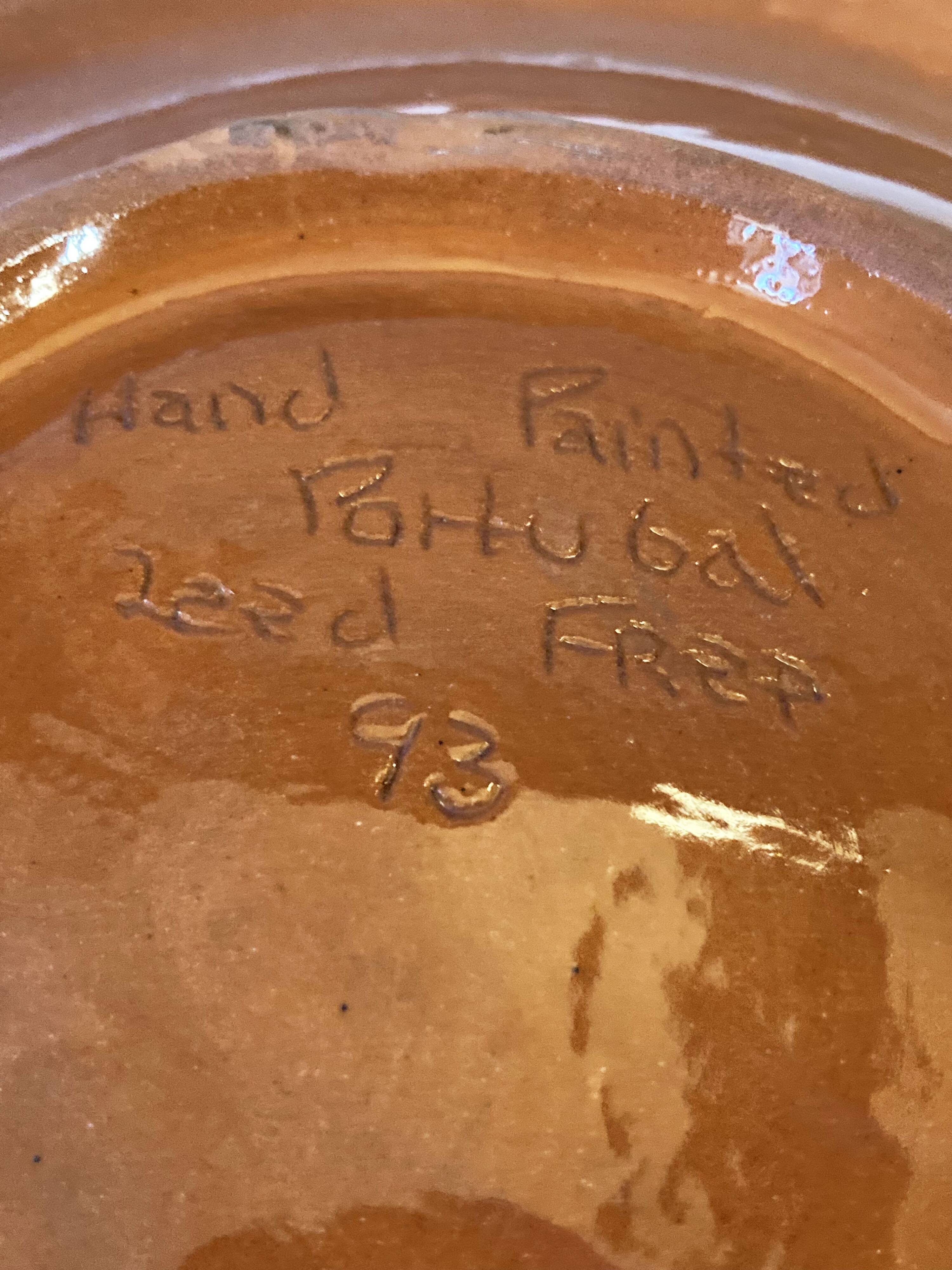 Hand-painted Portuguese ceramic dish, signed, 1993