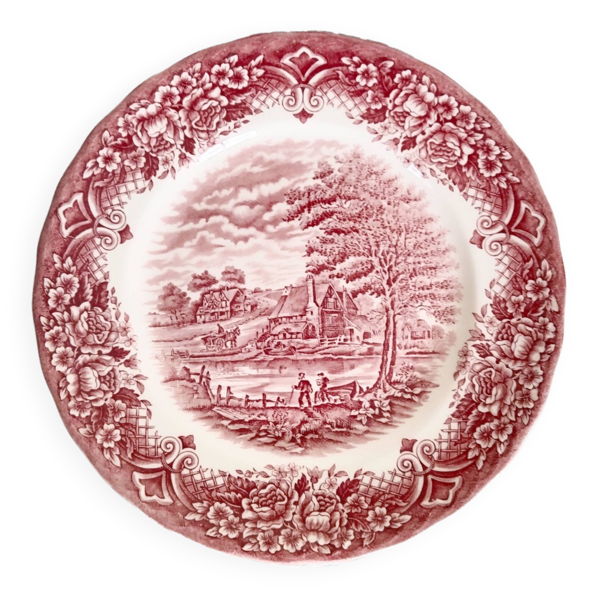 Red English porcelain dinner plate, Grindley, Staffordshire, England