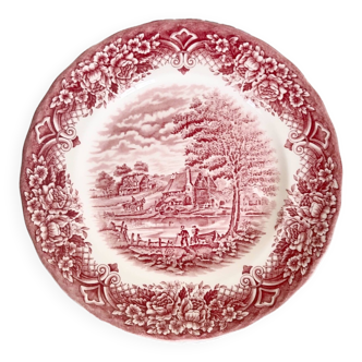 Assiette plate en porcelaine  anglaise rouge , Grindley , Staffordshire ,England