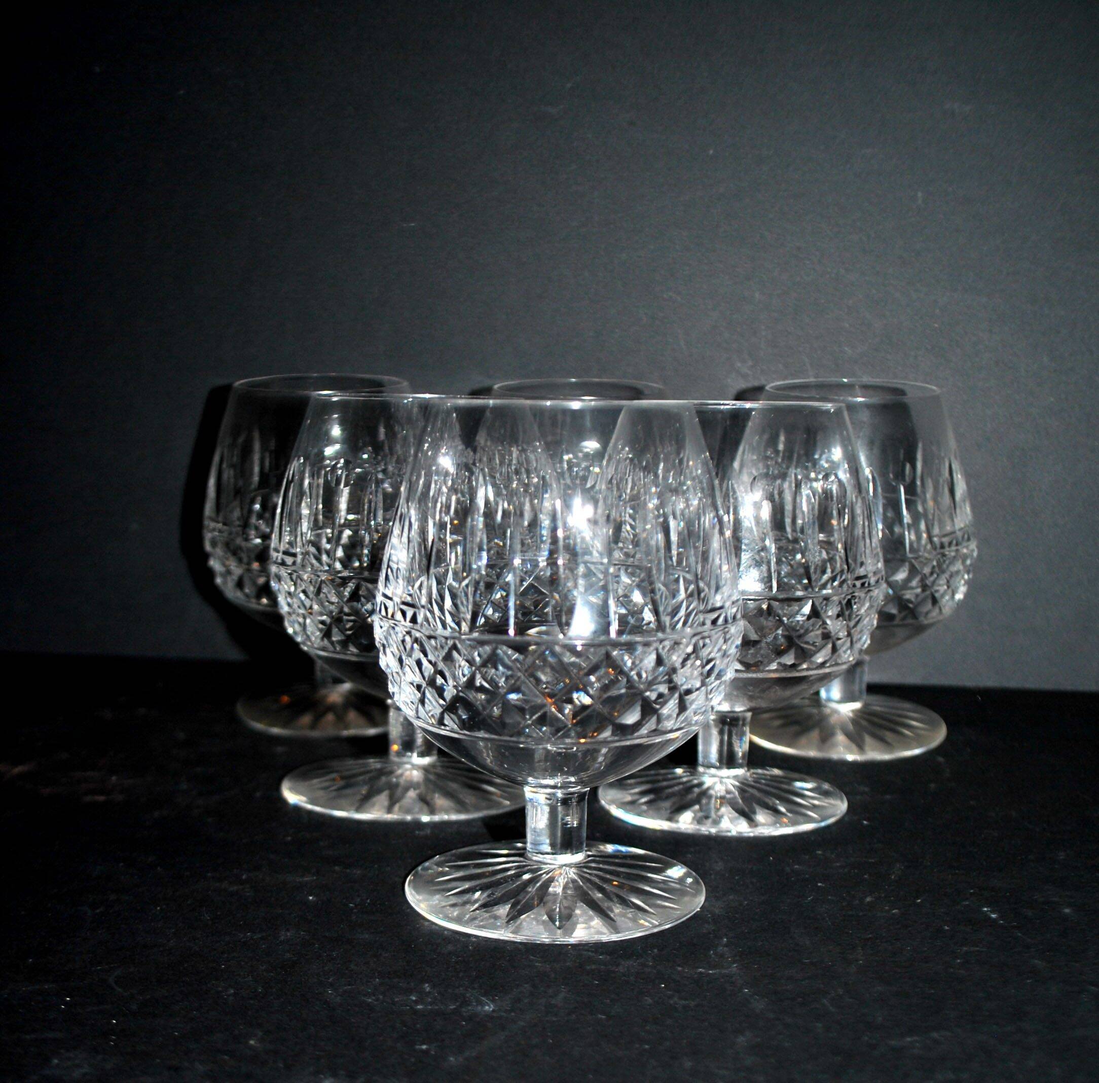 Lorraine crystal cut cognac glasses set of 6 in the style of Tommy Lemberg.