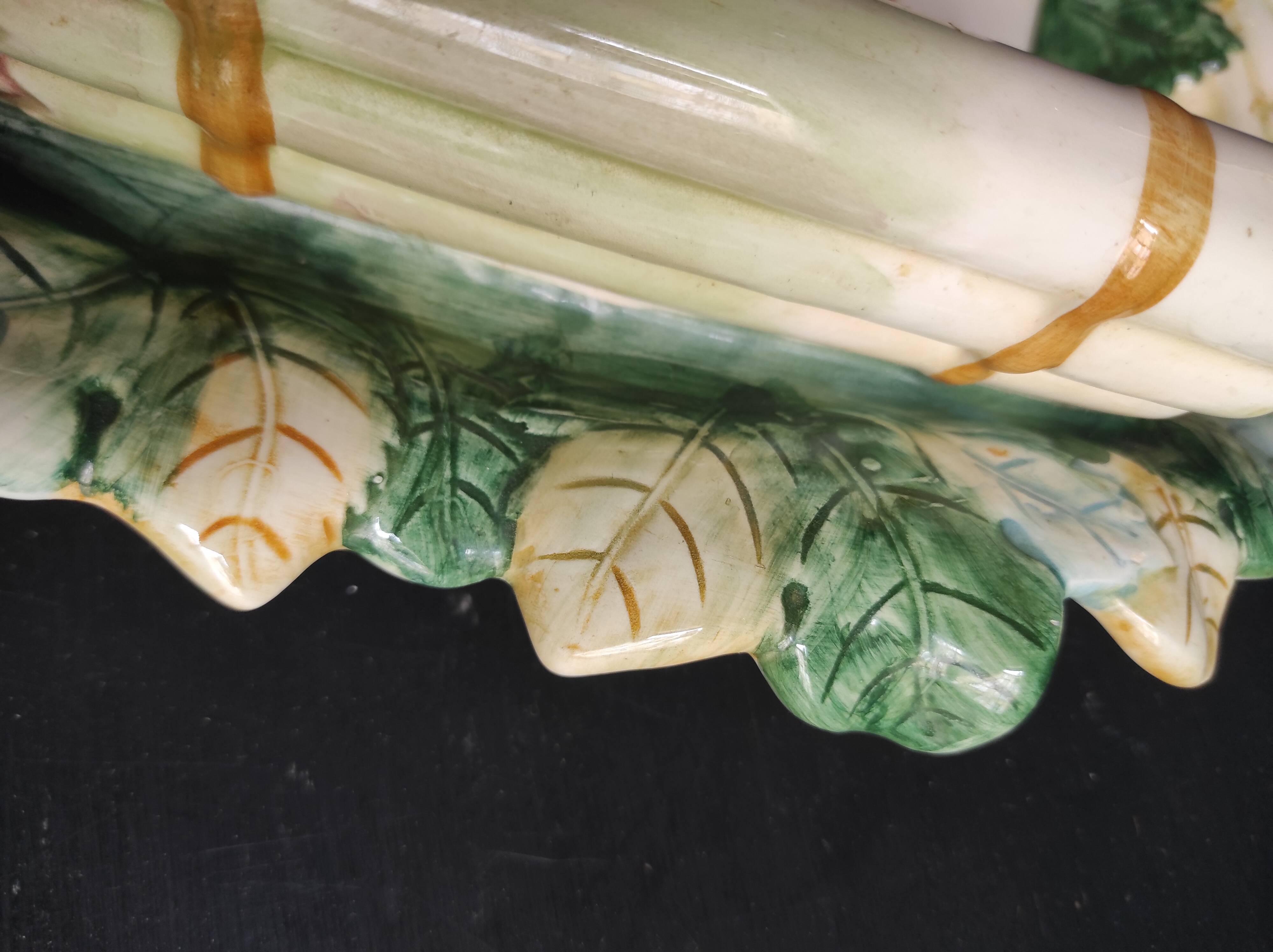 Vintage French asparagus serving tray in Majolica