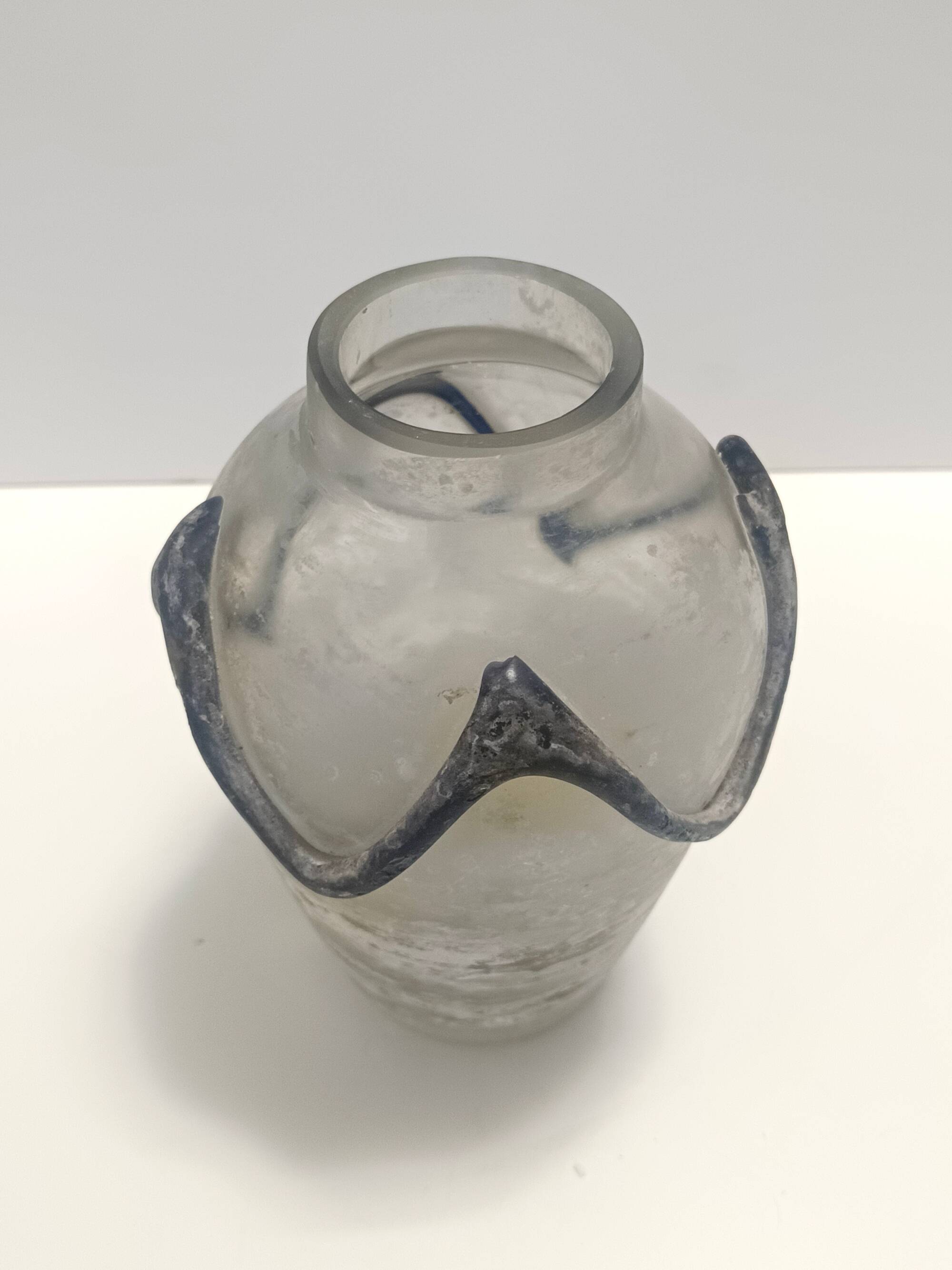 Iridiscent Transparent and Black Scavo Glass Vase attr. to Cenedese, Italy