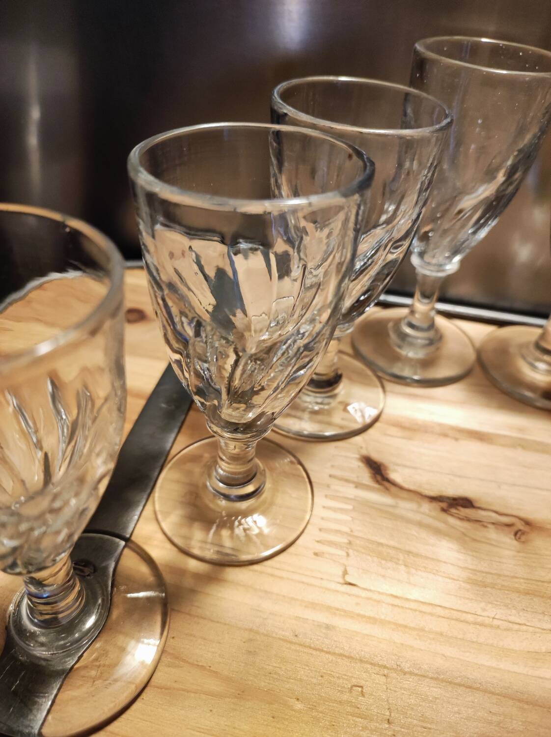 12 small twisted bistro glasses, 19th century