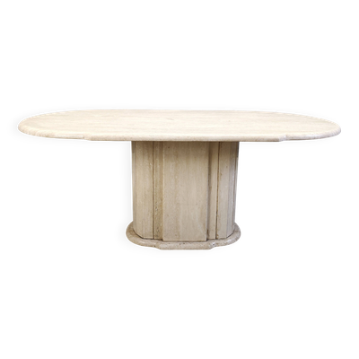 Table à manger ovale en travertin vintage, années 1970