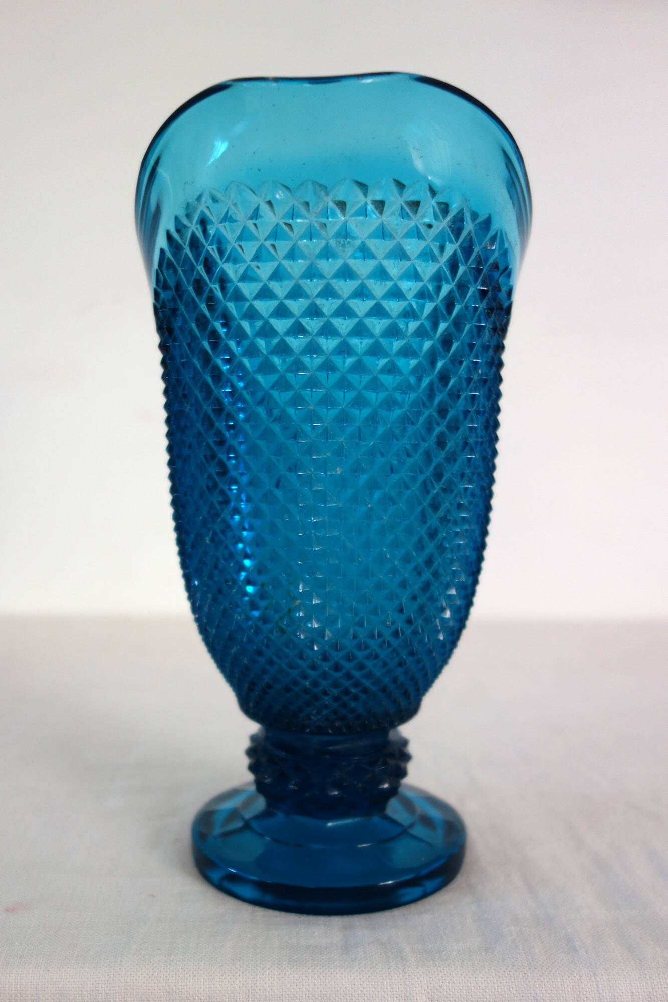 Vintage cut glass blue pitcher