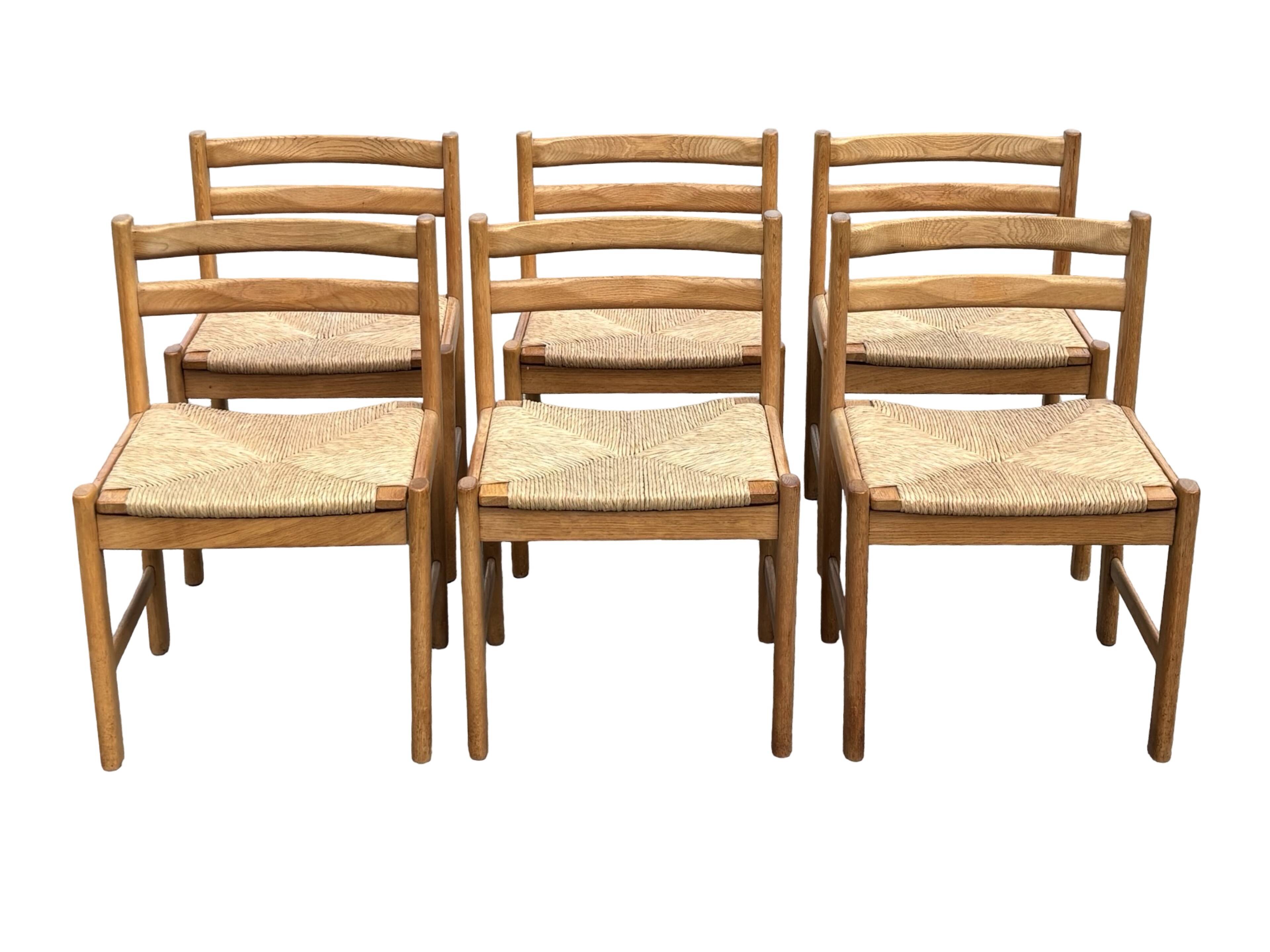 Vintage dining chairs set of 6 oak and rattan design minimalist design