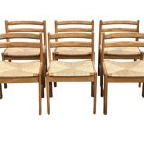 Vintage dining chairs set of 6 oak and rattan design minimalist design