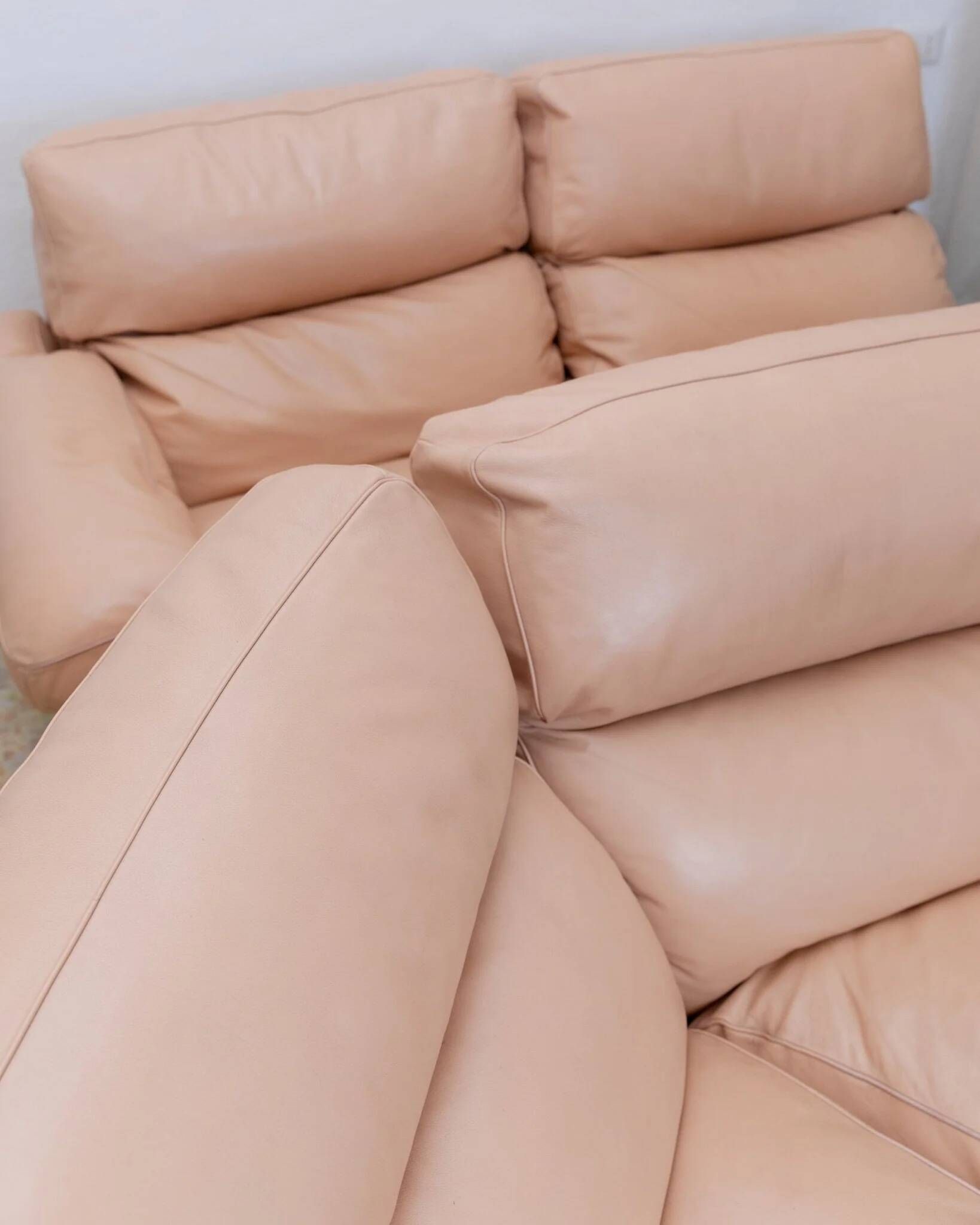 Vintage blush leather modular sofa Petronio by Tito Agnoli for Poltrona Frau, 1970s mid-century design