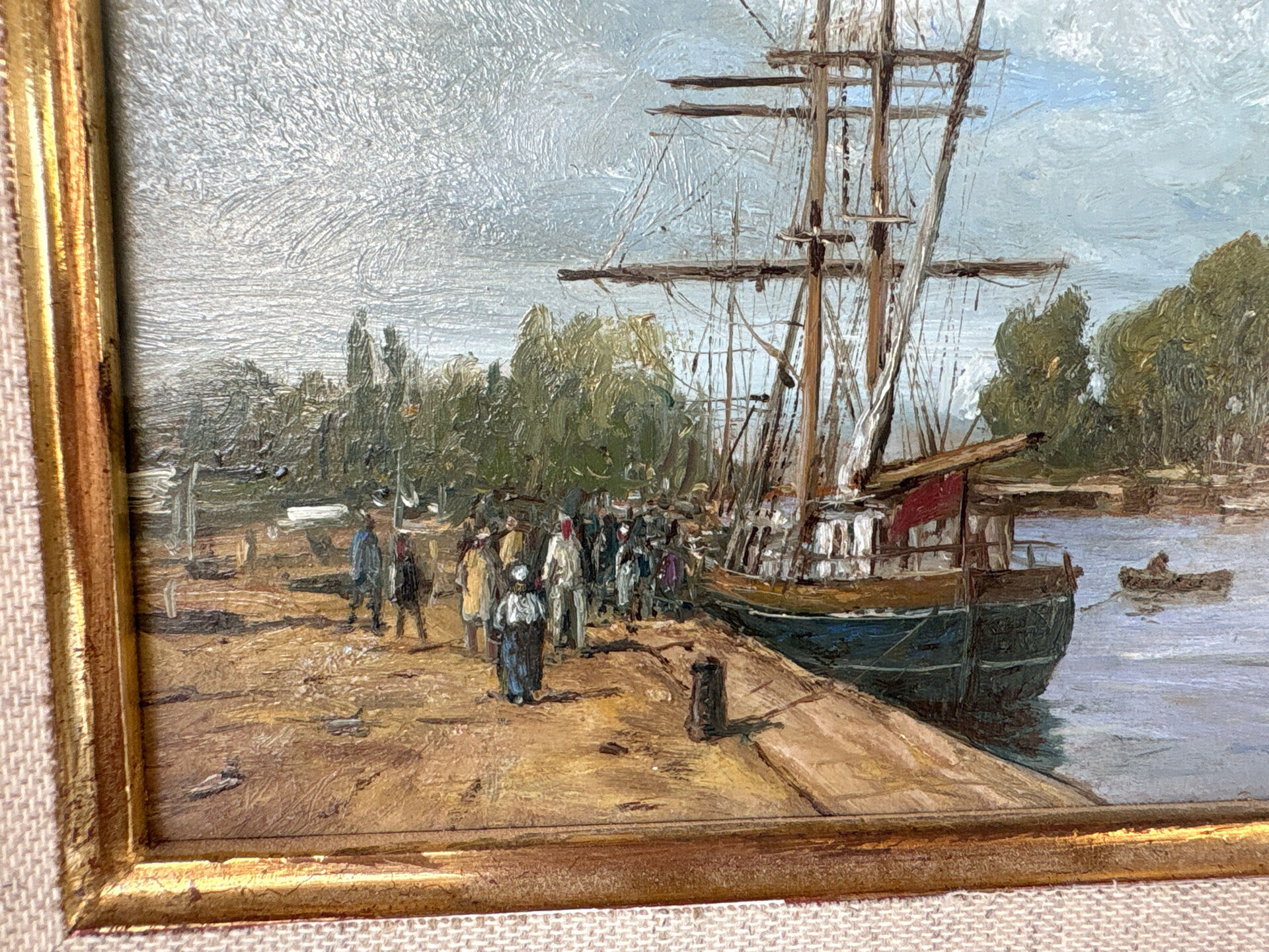 Table by Gérard Roux known as "Rouxe" – Animated marine scene, oil on canvas.