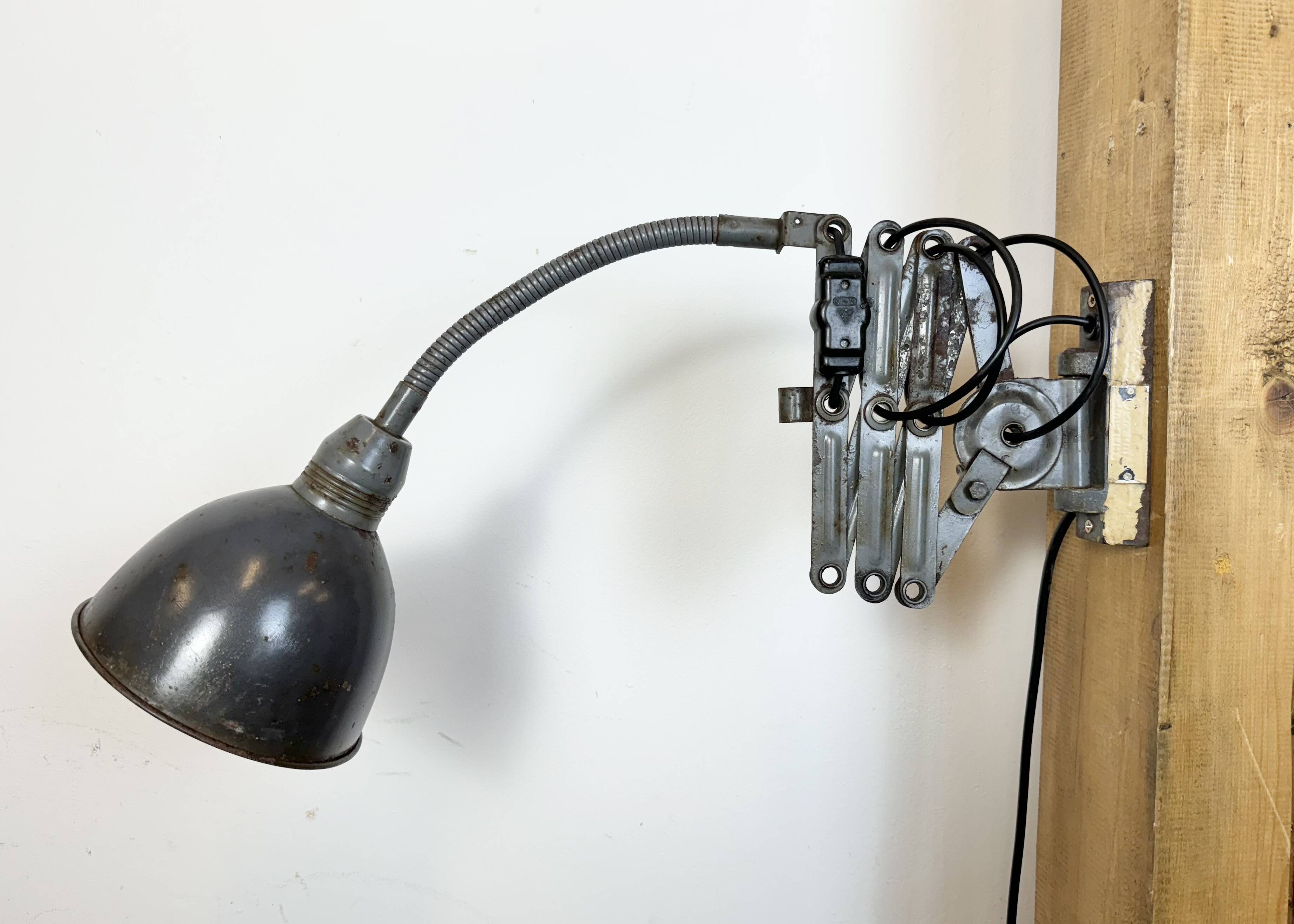 Grey Industrial Scissor Wall Lamp from Elektroinstala, 1960s