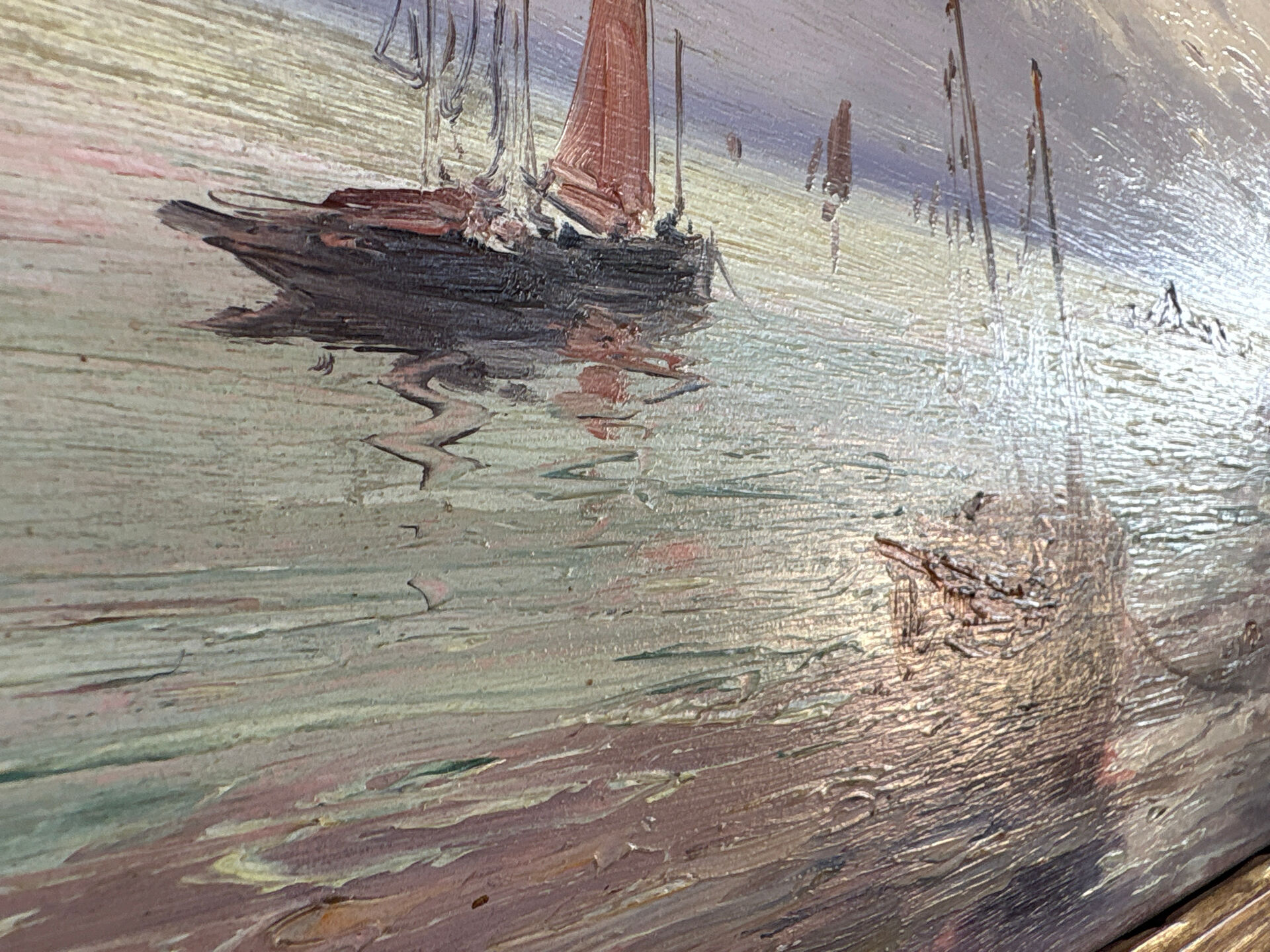 Old marine painting – Oil on panel signed Léo Spanoghe