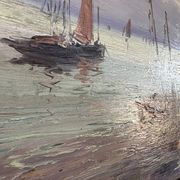 Old marine painting – Oil on panel signed Léo Spanoghe