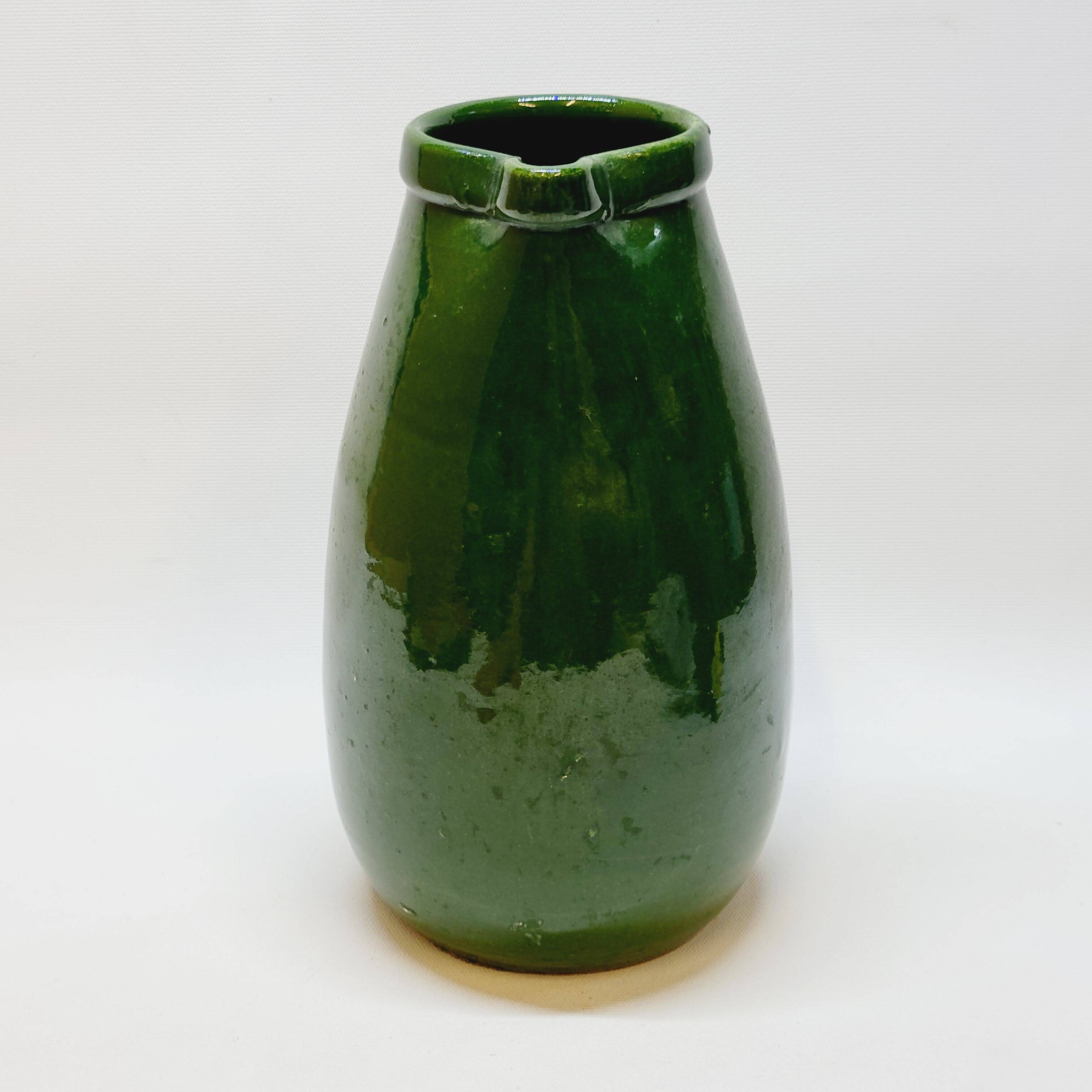 Pottery pitcher carafe terracotta green glazed ceramic