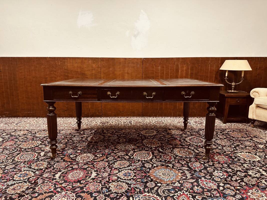 Old English Writing Desk with black leather top