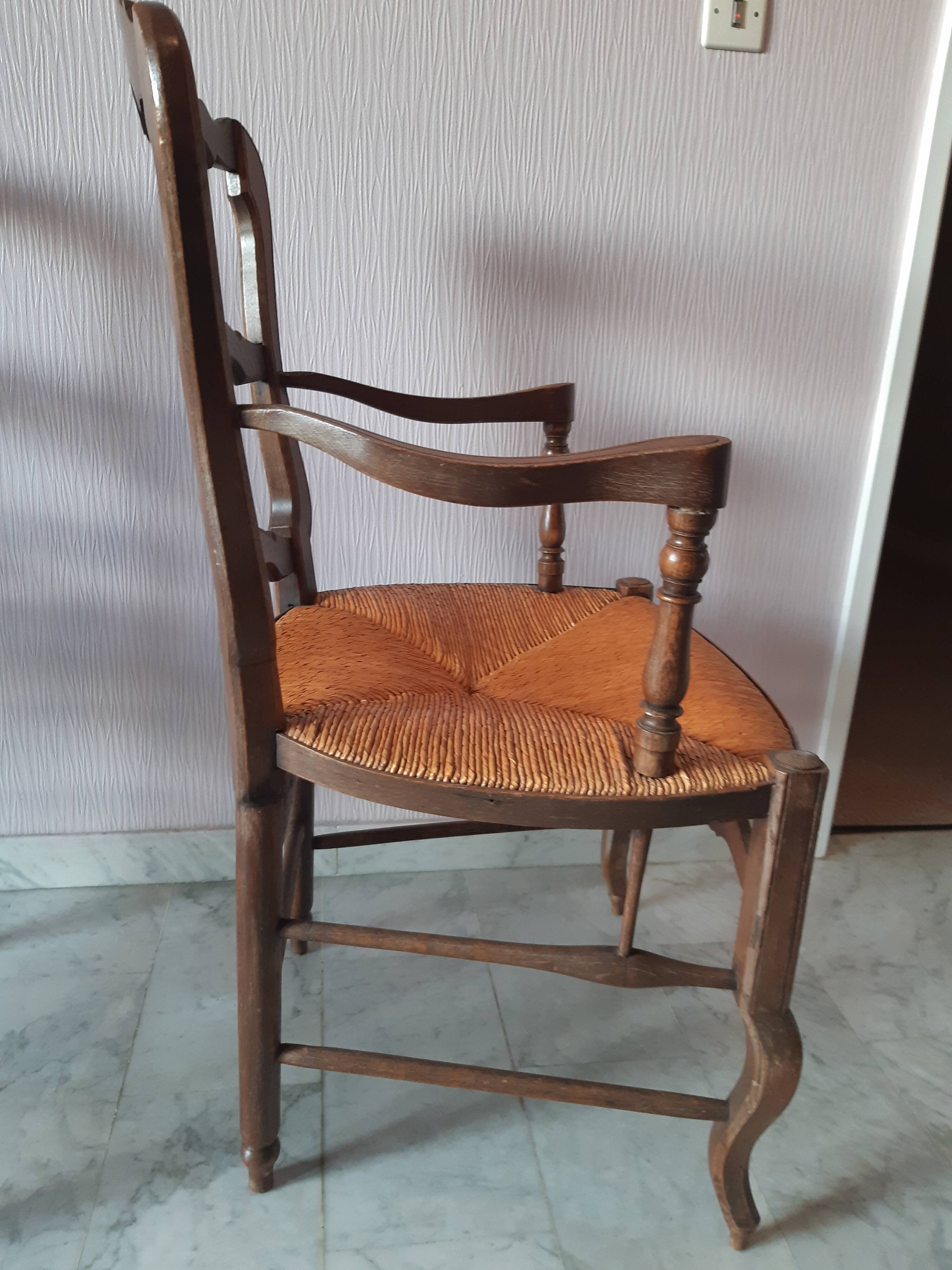 Set of 2 Provencal straw and wood armchairs