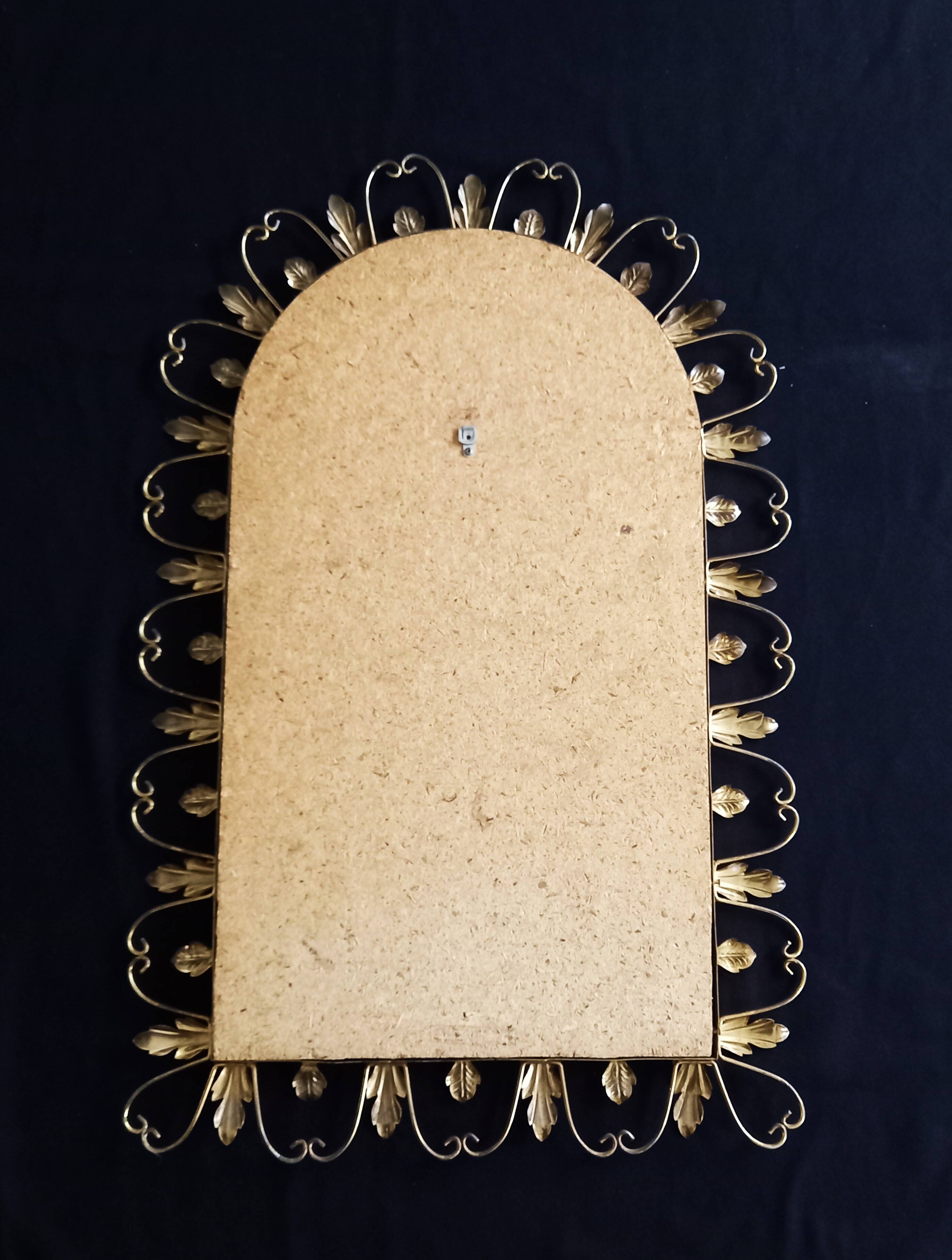Large arched mirror with acanthus leaves and scrolls in gold metal from deknudt, 1960s