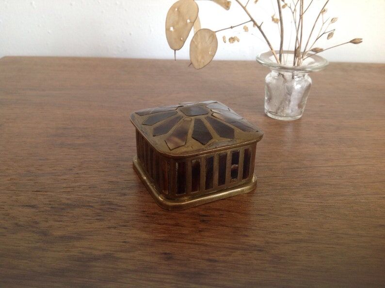 Vintage brass mother-of-pearl box