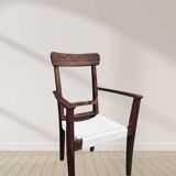 Scandinavian chair in wood and woven natural fibre.