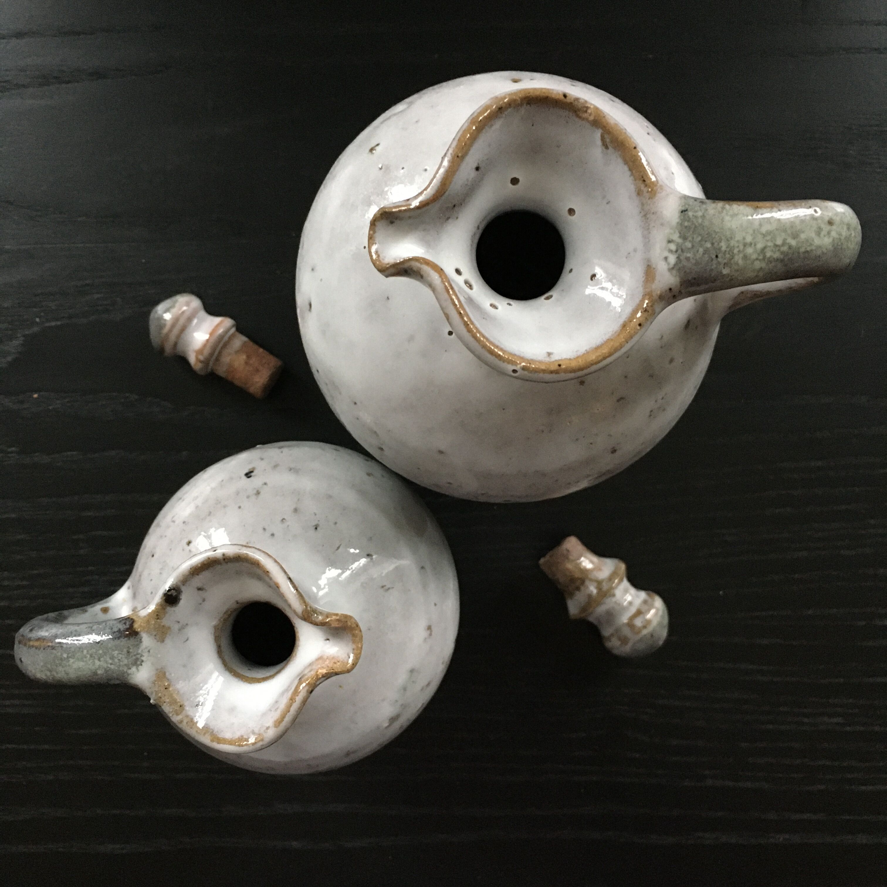 Pair of stoneware decanters