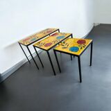 Set of 3 vintage nesting tables and checkered tables