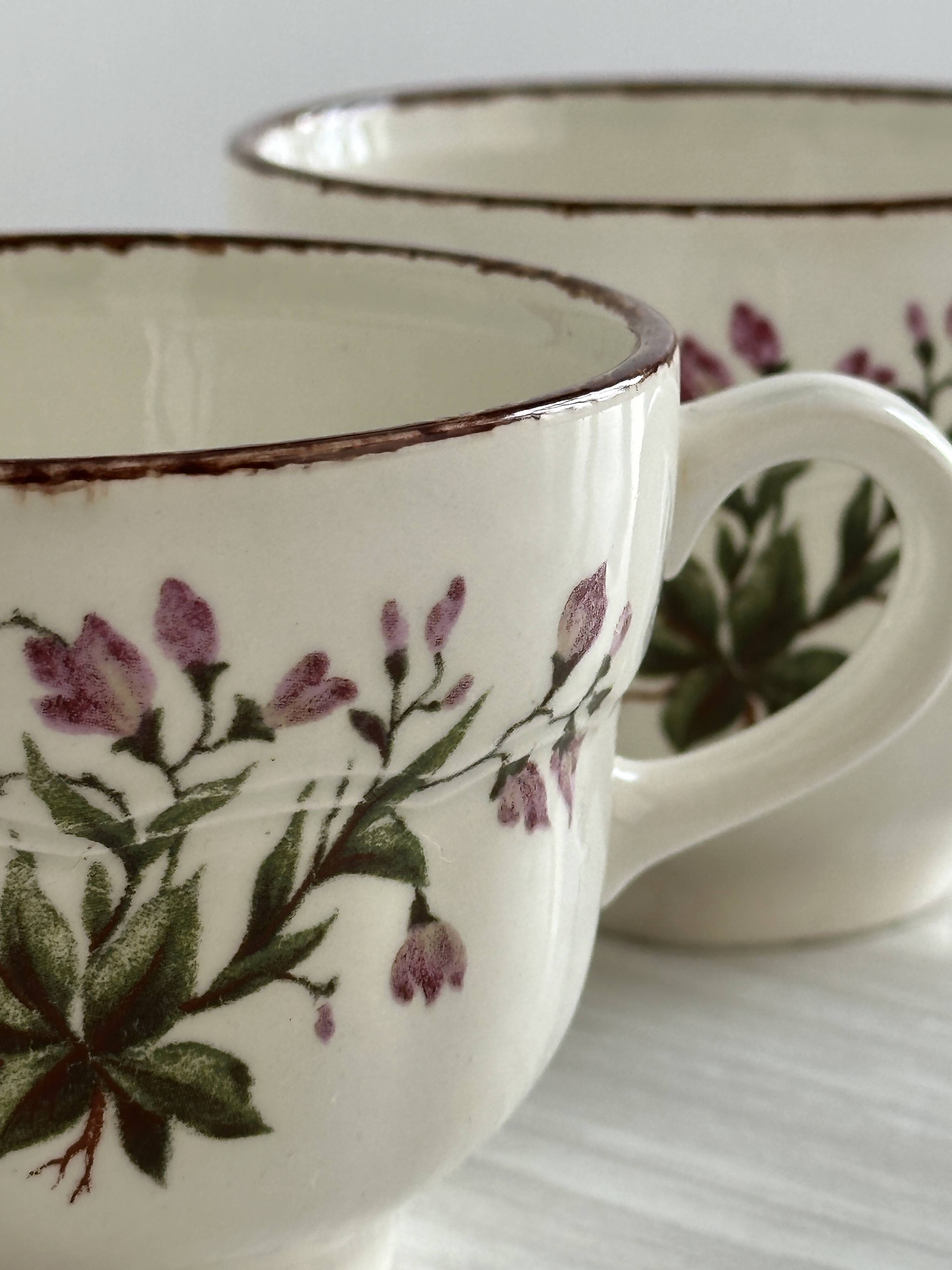 Tasses à café florales Pagnossin en faïence, Trévise, Italie.