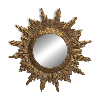 XL sun witch mirror in gold metal, 60s-70s