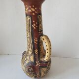 Antique Kabyle Algerian pottery vase with handle and polychrome geometric decorations