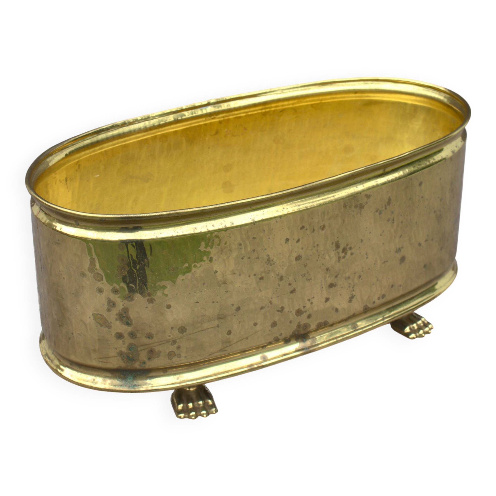 Rectangular brass flowerpot with lion feet made in Belgium