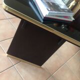 Table basse avec plateau en verre noir relevable et rallonges années 40-50